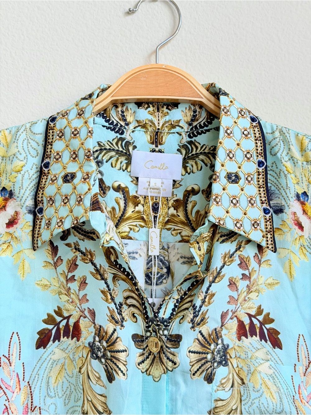 NWT Camilla Silk Single Pocket Shirt Adieu Yesterday Blue Baroque S - Picture 8 of 14